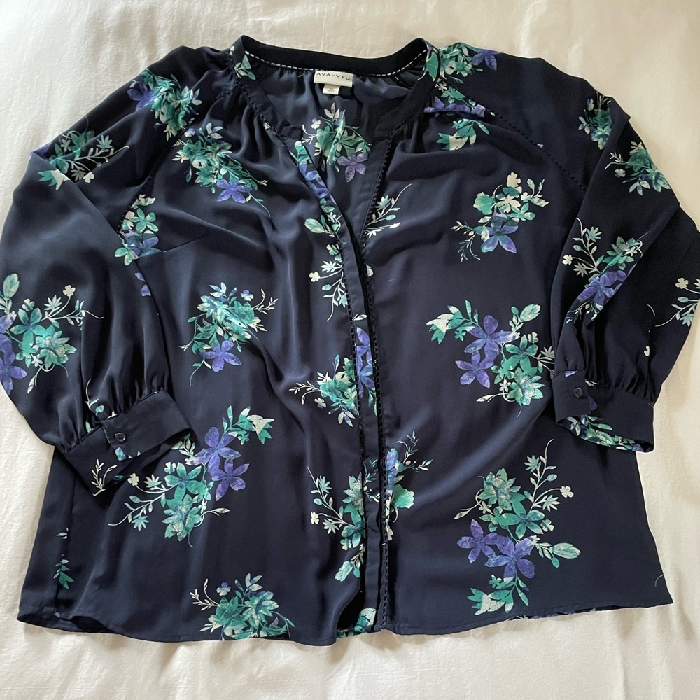 Blue floral top.
